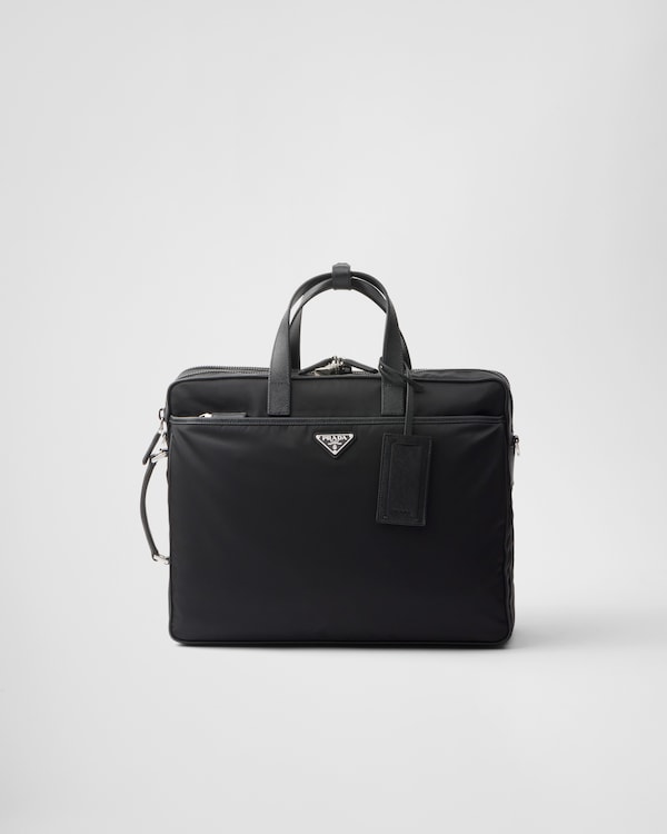 Re-Nylon and Saffiano leather briefcase - Black Re-Nylon and Saffiano leather briefcase - Black