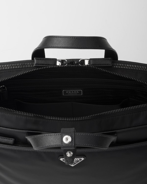 Re-Nylon and Saffiano leather briefcase - Black Re-Nylon and Saffiano leather briefcase - Black