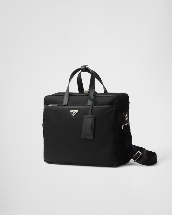 Re-Nylon and Saffiano leather briefcase - Black Re-Nylon and Saffiano leather briefcase - Black
