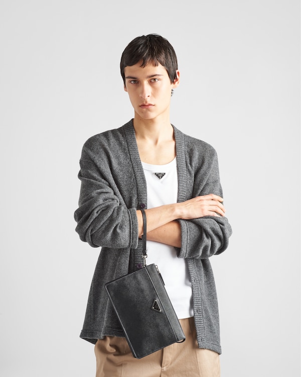 Saffiano 皮革男士手包 - 黑色 Saffiano 皮革男士手包 - 黑色