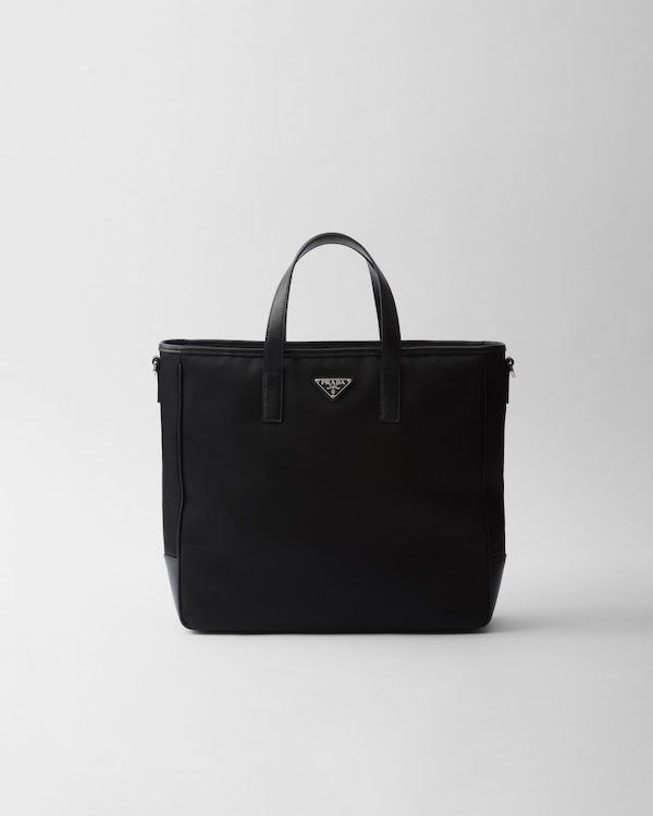 Re-Nylon and Saffiano leather tote bag - Black Re-Nylon and Saffiano leather tote bag - Black