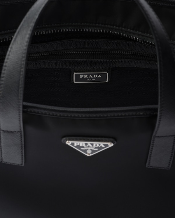 Re-Nylon and Saffiano leather tote bag - Black Re-Nylon and Saffiano leather tote bag - Black