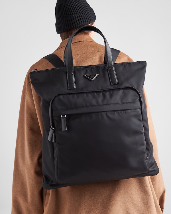 Re-Nylon and Saffiano leather tote bag - Black Re-Nylon and Saffiano leather tote bag - Black