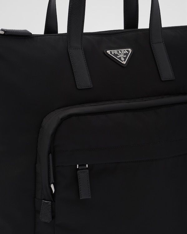 Re-Nylon and Saffiano leather tote bag - Black Re-Nylon and Saffiano leather tote bag - Black