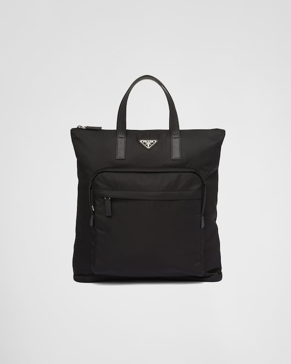 Re-Nylon and Saffiano leather tote bag - Black Re-Nylon and Saffiano leather tote bag - Black