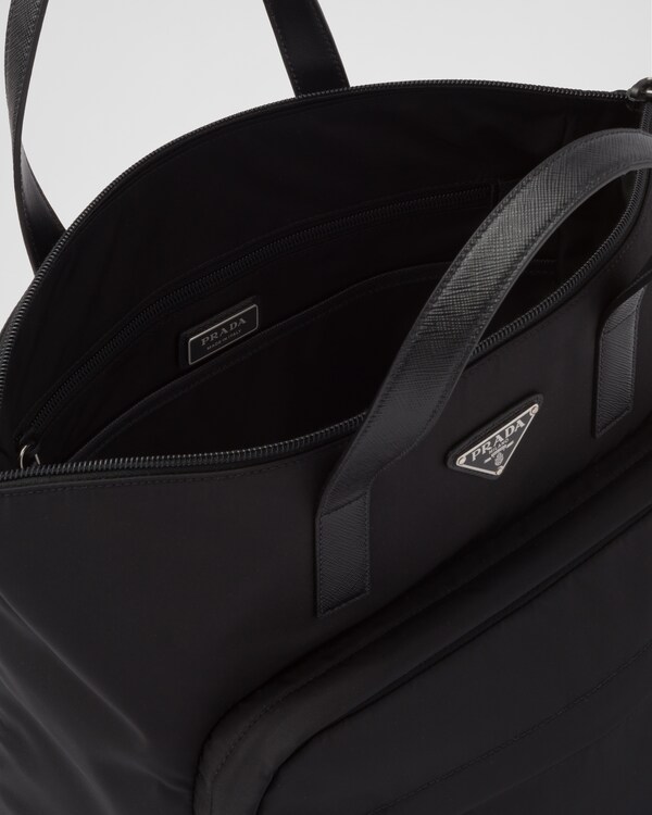 Re-Nylon and Saffiano leather tote bag - Black Re-Nylon and Saffiano leather tote bag - Black