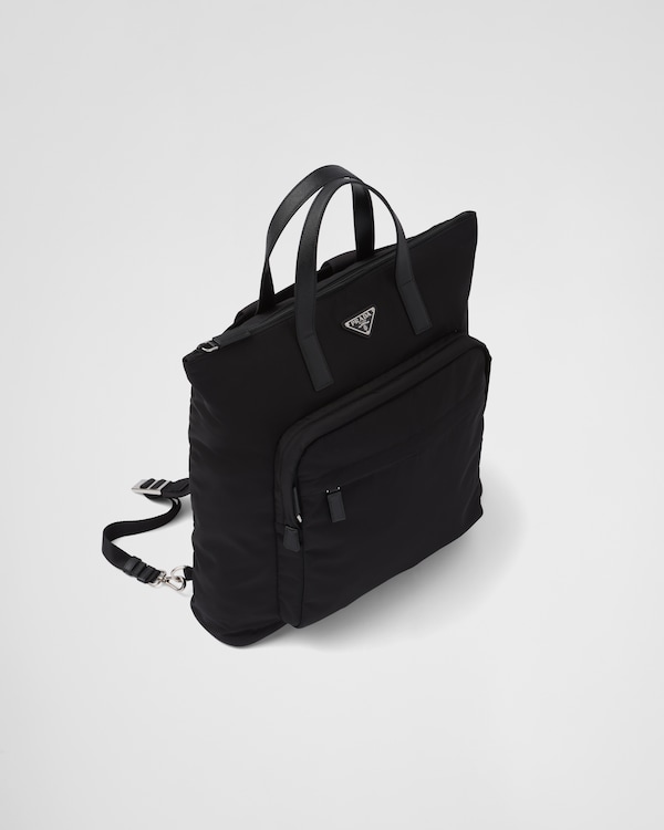 Re-Nylon and Saffiano leather tote bag - Black Re-Nylon and Saffiano leather tote bag - Black