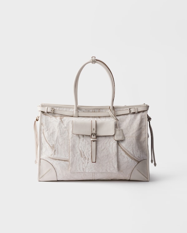 Prada Bonnie印花亚麻皮革托特包 - 白色 Prada Bonnie印花亚麻皮革托特包 - 白色