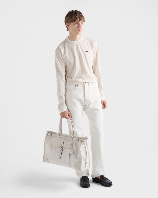 Prada Bonnie 牛仔和皮革托特包 - 白色 Prada Bonnie 牛仔和皮革托特包 - 白色
