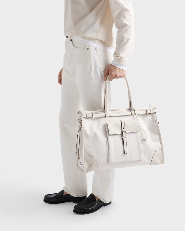 Prada Bonnie 牛仔和皮革托特包 - 白色 Prada Bonnie 牛仔和皮革托特包 - 白色