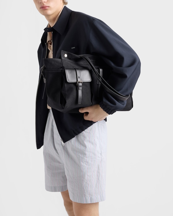 Prada Route canvas and leather tote bag - Black Prada Route canvas and leather tote bag - Black