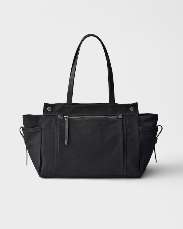 Prada Route canvas and leather tote bag - Black Prada Route canvas and leather tote bag - Black