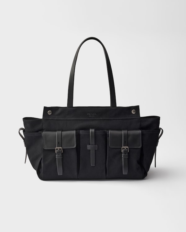 Prada Route canvas and leather tote bag - Black Prada Route canvas and leather tote bag - Black
