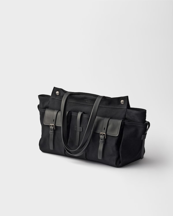 Prada Route canvas and leather tote bag - Black Prada Route canvas and leather tote bag - Black