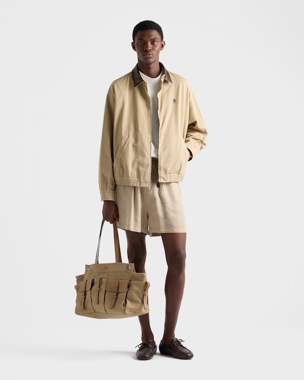 Prada Route 帆布和皮革托特包 - 卡其色 Prada Route 帆布和皮革托特包 - 卡其色