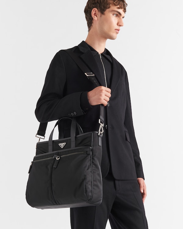 Re-Nylon and Saffiano leather tote bag - Black Re-Nylon and Saffiano leather tote bag - Black