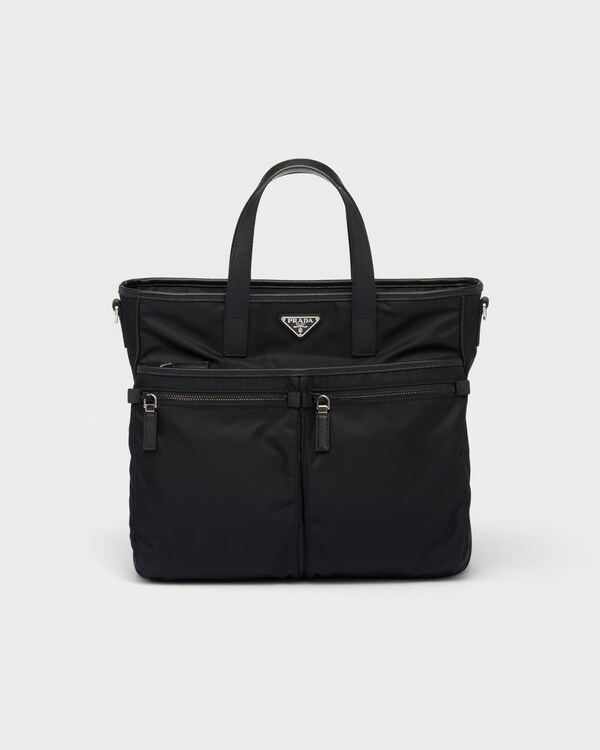 Re-Nylon and Saffiano leather tote bag - Black Re-Nylon and Saffiano leather tote bag - Black
