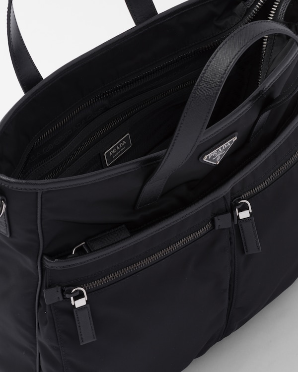 Re-Nylon and Saffiano leather tote bag - Black Re-Nylon and Saffiano leather tote bag - Black