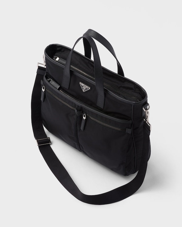 Re-Nylon and Saffiano leather tote bag - Black Re-Nylon and Saffiano leather tote bag - Black