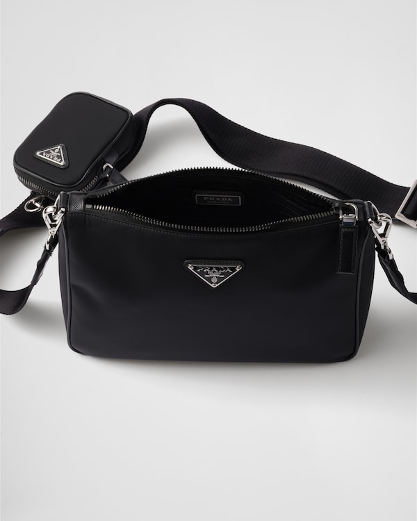 Re-Nylon and Saffiano leather shoulder bag - Black Re-Nylon and Saffiano leather shoulder bag - Black