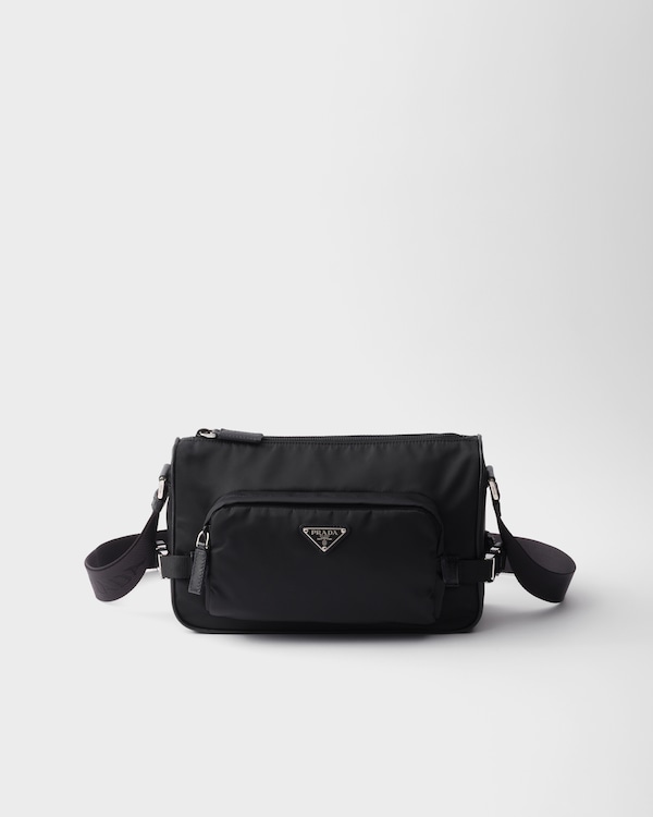 中号Re-Nylon与Saffiano皮革单肩包 - 黑色 中号Re-Nylon与Saffiano皮革单肩包 - 黑色