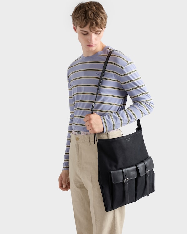Prada Route 帆布和皮革单肩包 - 黑色 Prada Route 帆布和皮革单肩包 - 黑色