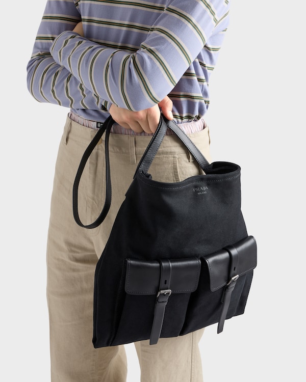 Prada Route 帆布和皮革单肩包 - 黑色 Prada Route 帆布和皮革单肩包 - 黑色