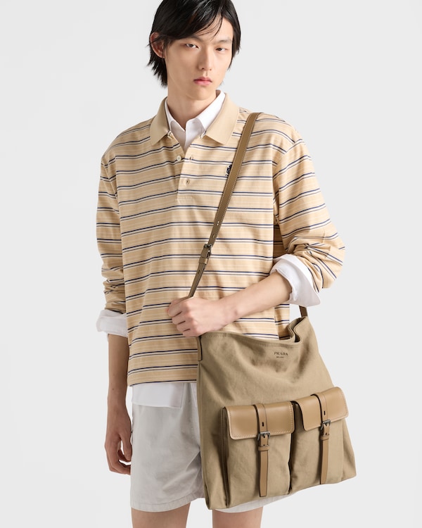 Prada Route 帆布和皮革单肩包 - 卡其色 Prada Route 帆布和皮革单肩包 - 卡其色