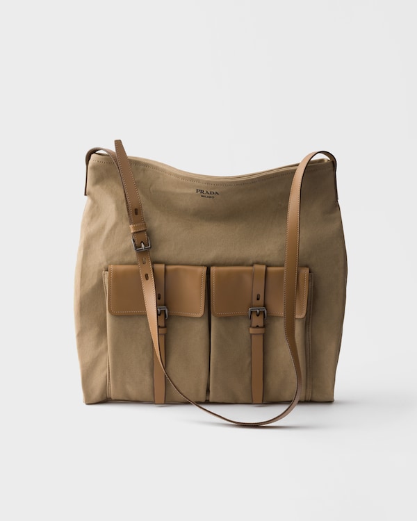 Prada Route 帆布和皮革单肩包 - 卡其色 Prada Route 帆布和皮革单肩包 - 卡其色
