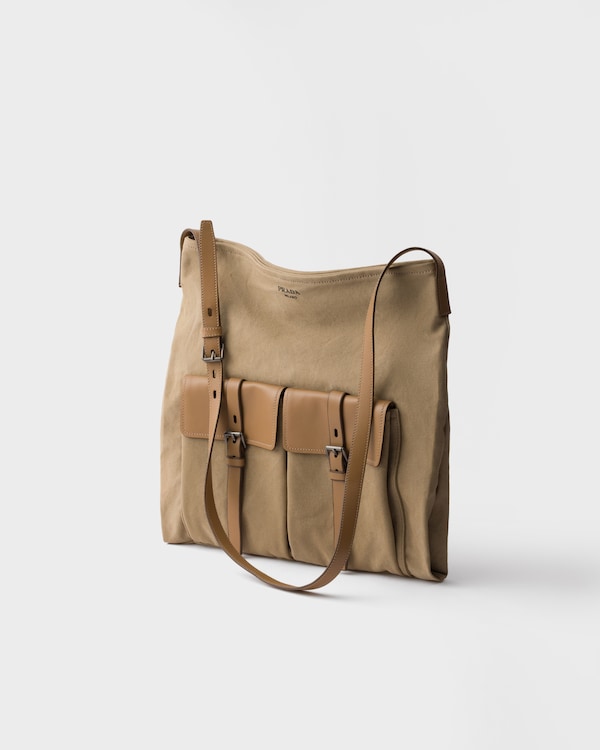 Prada Route 帆布和皮革单肩包 - 卡其色 Prada Route 帆布和皮革单肩包 - 卡其色