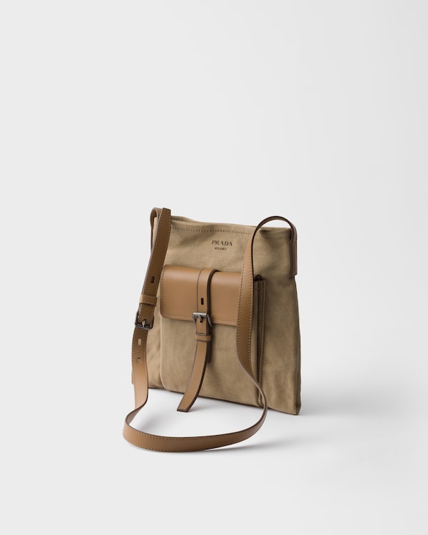 Prada Route 帆布和皮革单肩包 - 卡其色 Prada Route 帆布和皮革单肩包 - 卡其色
