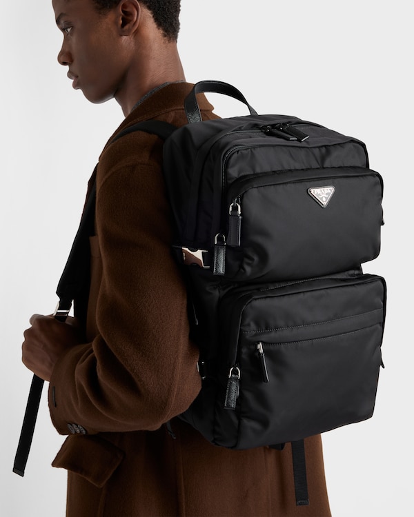Re-Nylon and Saffiano leather backpack - Black Re-Nylon and Saffiano leather backpack - Black