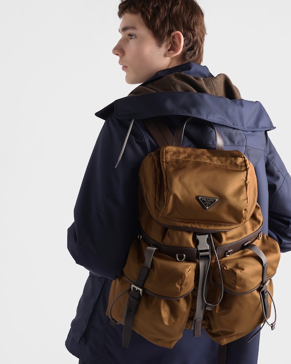 Re-Nylon and leather backpack - Brandy Re-Nylon and leather backpack - Brandy