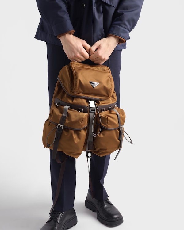 Re-Nylon and leather backpack - Brandy Re-Nylon and leather backpack - Brandy