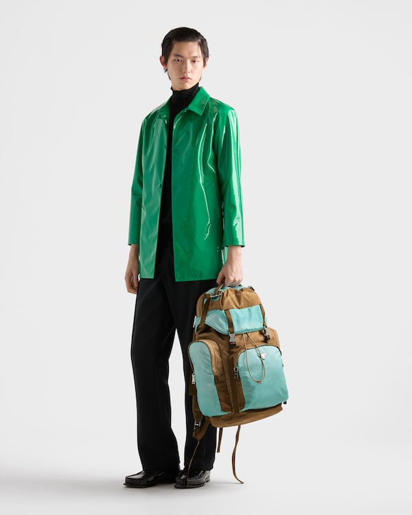 Large Re-Nylon and Saffiano leather backpack - Brandy/Jade Large Re-Nylon and Saffiano leather backpack - Brandy/Jade