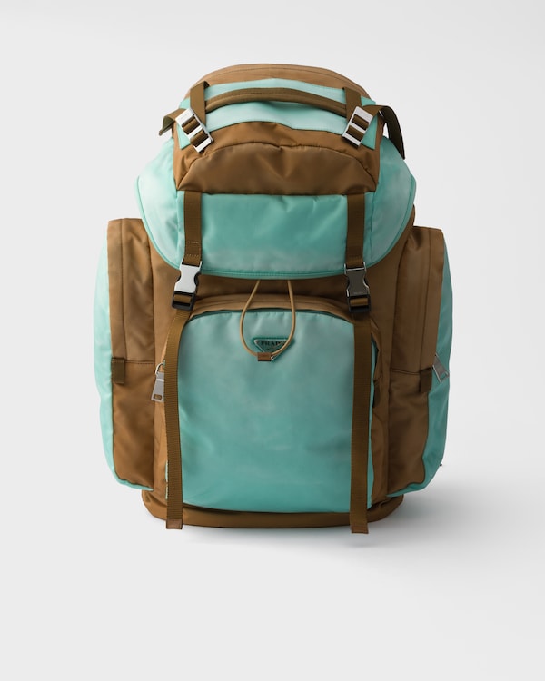 Large Re-Nylon and Saffiano leather backpack - Brandy/Jade Large Re-Nylon and Saffiano leather backpack - Brandy/Jade