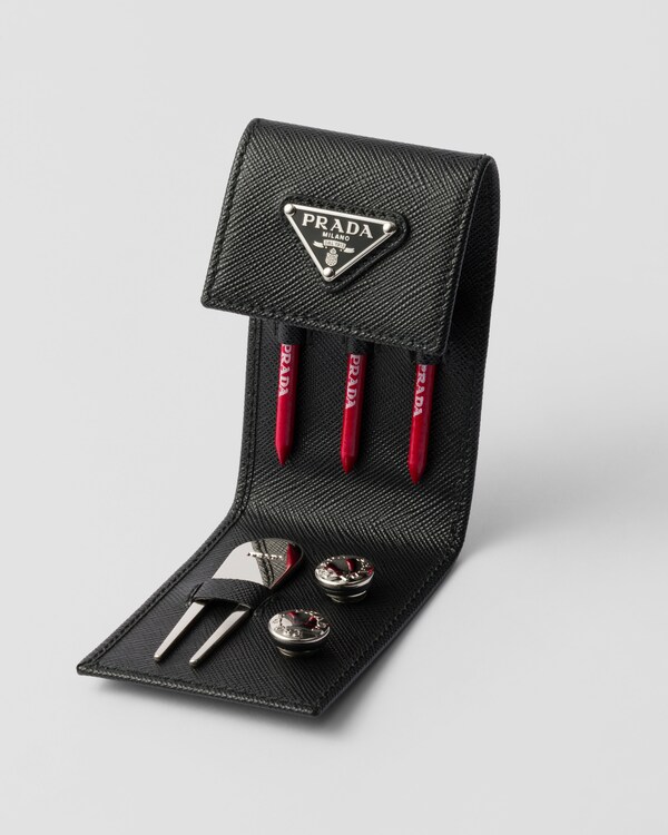 Saffiano leather golf tee case - Black Saffiano leather golf tee case - Black