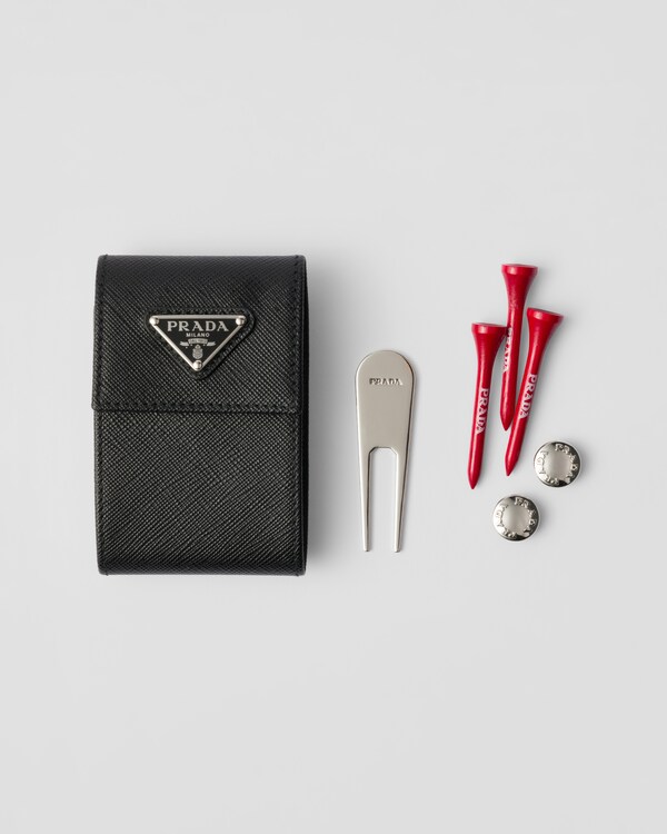 Saffiano leather golf tee case - Black Saffiano leather golf tee case - Black