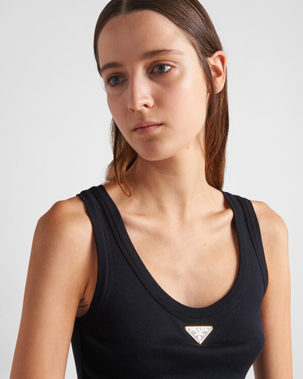 Ribbed knit jersey tank top - Black Ribbed knit jersey tank top - Black
