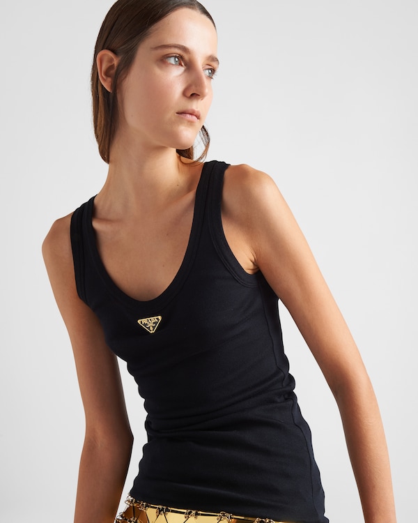 Ribbed knit jersey tank top - Black Ribbed knit jersey tank top - Black