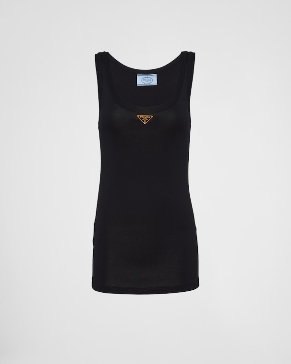 Ribbed knit jersey tank top - Black Ribbed knit jersey tank top - Black