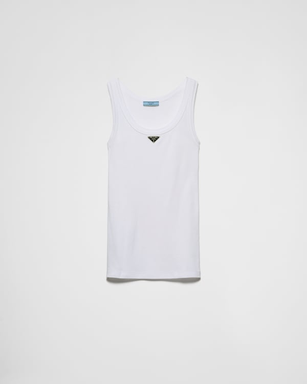 Ribbed knit jersey tank top - White Ribbed knit jersey tank top - White