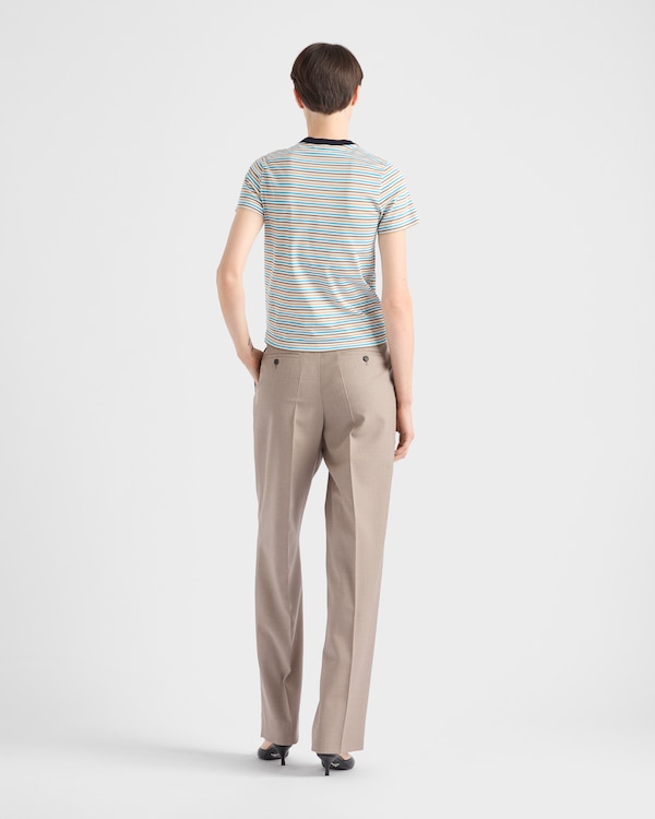 Striped lisle cotton T-shirt - Ivory/Turquoise Striped lisle cotton T-shirt - Ivory/Turquoise