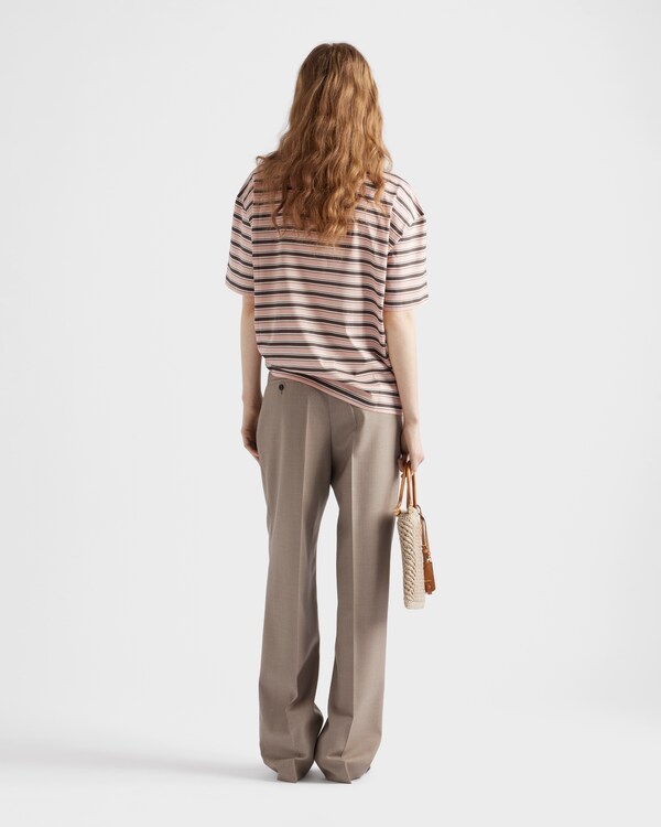 Striped lisle cotton T-shirt - Peach Striped lisle cotton T-shirt - Peach