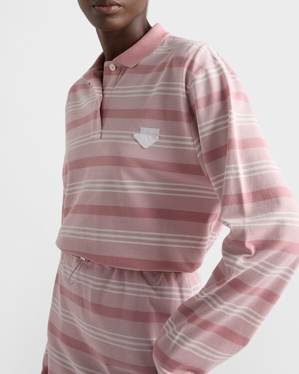 Long-sleeved striped piqué polo shirt - Alabaster Pink Long-sleeved striped piqué polo shirt - Alabaster Pink