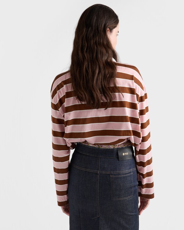 Long-sleeved bayadere print lisle cotton T-shirt - Alabaster/Tobacco Long-sleeved bayadere print lisle cotton T-shirt - Alabaster/Tobacco