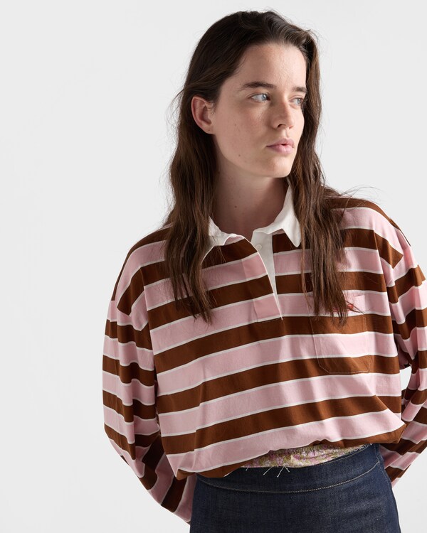 Long-sleeved bayadere print lisle cotton T-shirt - Alabaster/Tobacco Long-sleeved bayadere print lisle cotton T-shirt - Alabaster/Tobacco