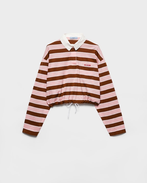 Long-sleeved bayadere print lisle cotton T-shirt - Alabaster/Tobacco Long-sleeved bayadere print lisle cotton T-shirt - Alabaster/Tobacco