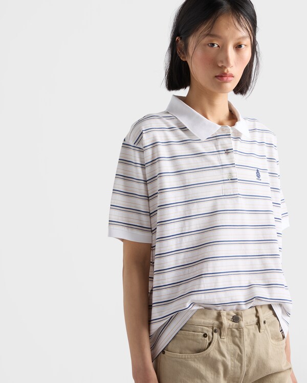 Striped piqué polo shirt - White/Royal blue Striped piqué polo shirt - White/Royal blue