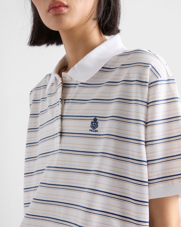 Striped piqué polo shirt - White/Royal blue Striped piqué polo shirt - White/Royal blue